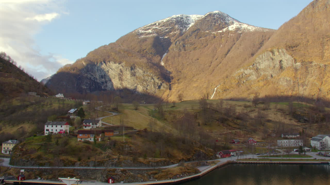 Looking south from Flam harbour with mountain in background
