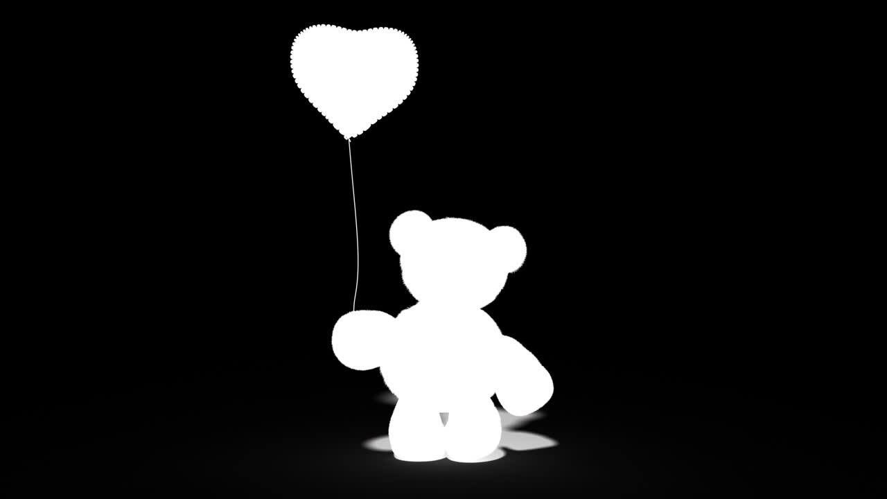 Teddy bear with red heart shaped balloon. on a blue screen. Toy bear walking seamless loop. Animation for Valentines day. Alpha channel.