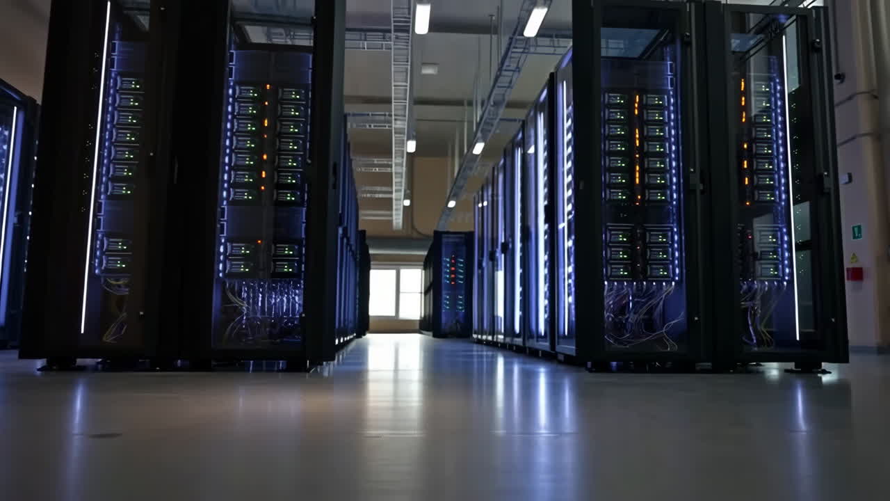 Modern Data Center with Rows of Server Racks