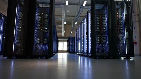 modern data center with rows of server racks