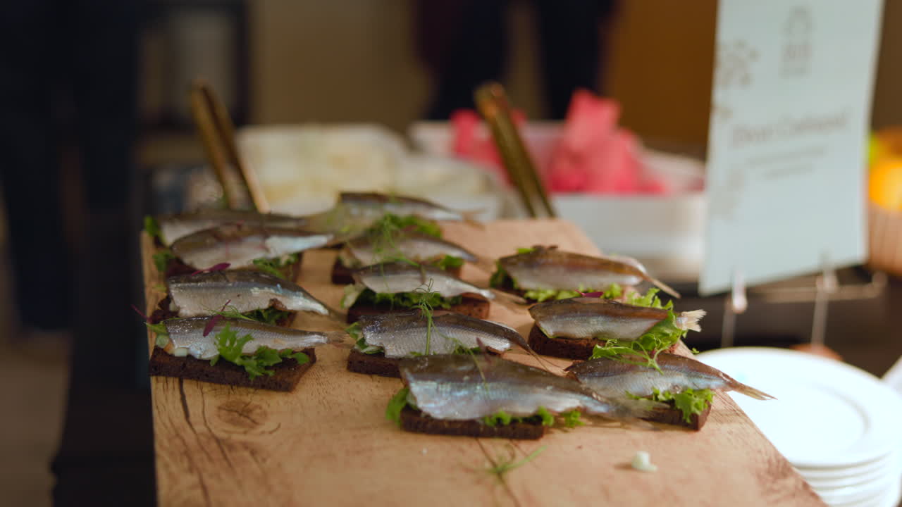 Fish Canapes on Rye Bread at Buffet