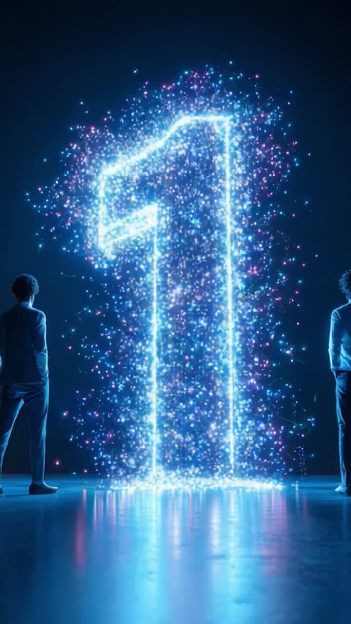 A Dazzling Transformation From Blue Sparkles to Pink Glow Around the Number One, Representing Innovation and Progress with Two Figures in the Background