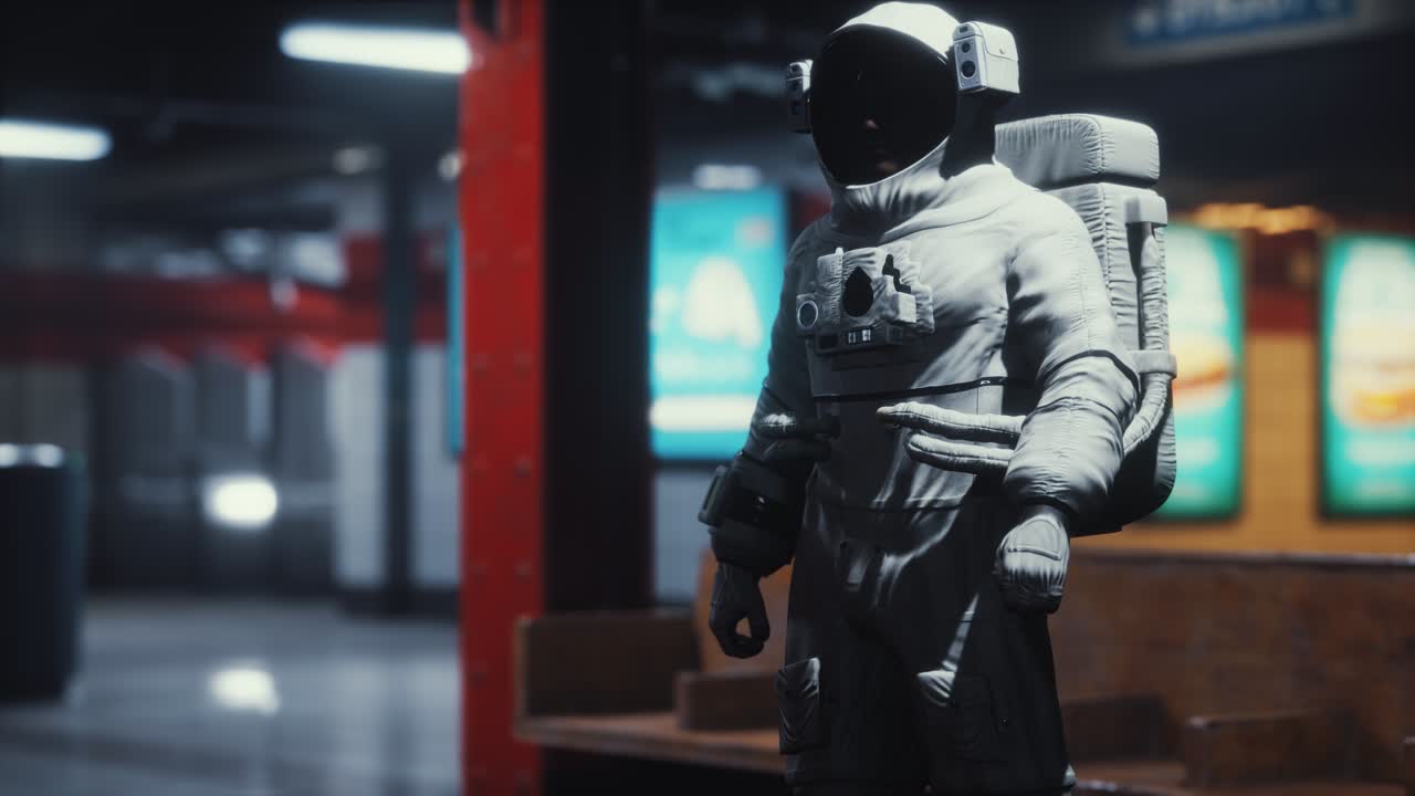 astronauta en el metro subterráneo