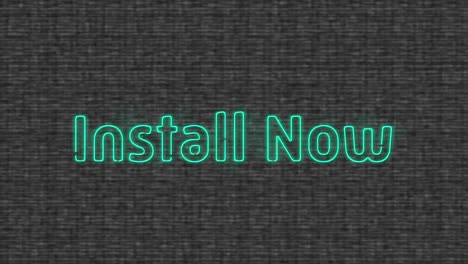 Animation-of-blue-neon-text,-install-now,-on-grey-textured-background