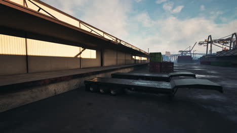 trailer parked next to loading dock in parking lot