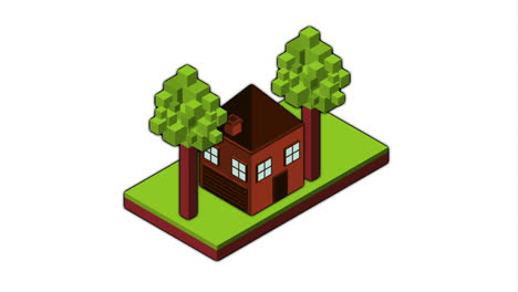 isometric pixel art house with trees