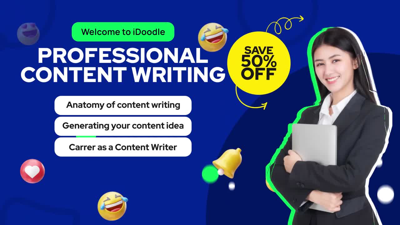 Smiling Businesswoman Presenting Professional Content Writing Course