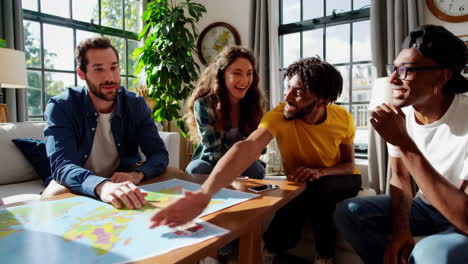 friends having fun with a travel map game
