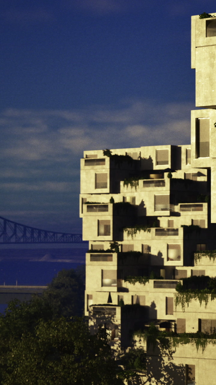 Modern building design with natural elements in urban landscape setting
