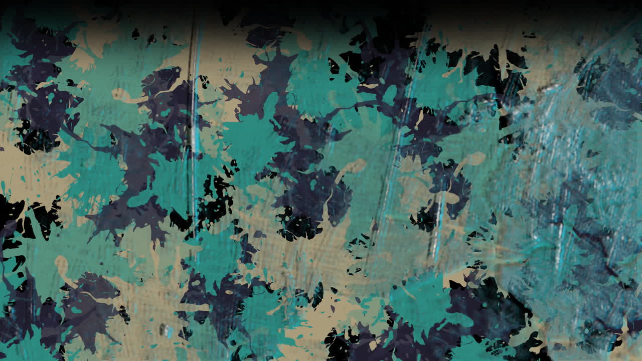 움직이고 변화하는 녹색과 노란색 텍스처의 애니메이션과 검은색 배경의 복사 공간