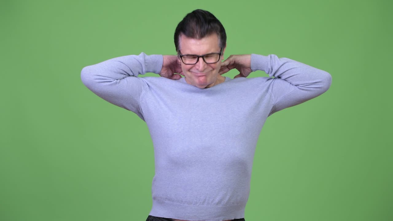 Senior handsome man having neck pain