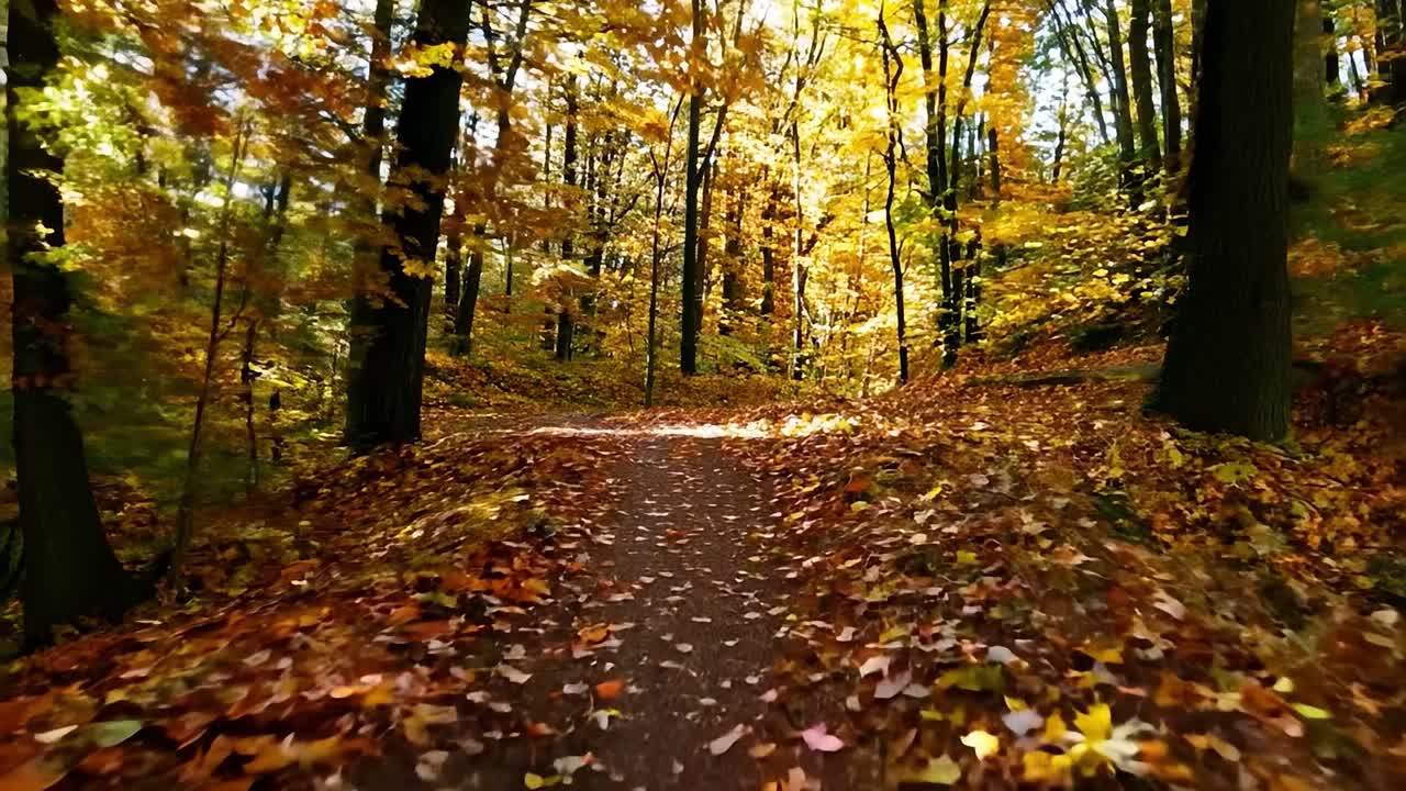 A scenic forest path in autumn