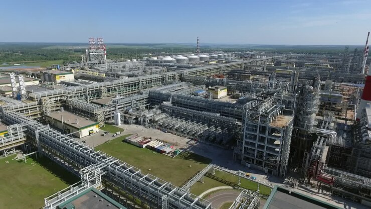 Huge petroleum refinery aerial view