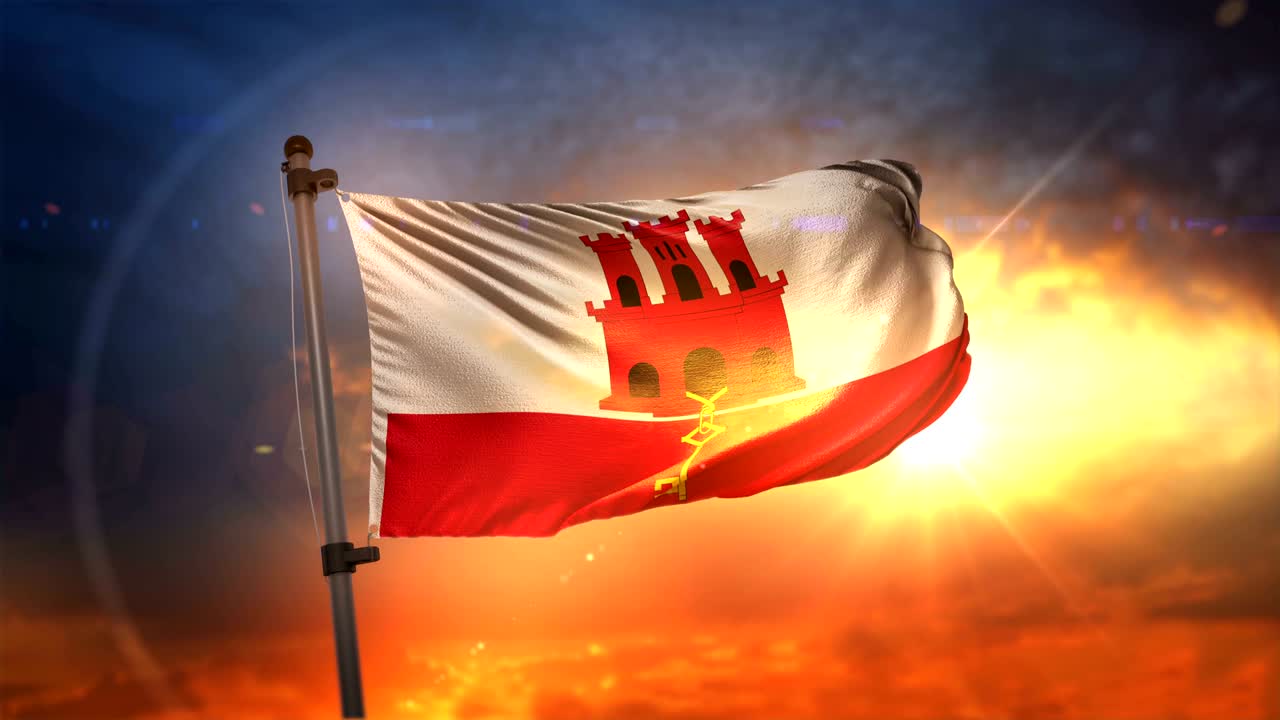 지브롤터 발은 아름다운 해가 뜨는 순환 속도 느린 동작 4k에서 백라이트됩니다.