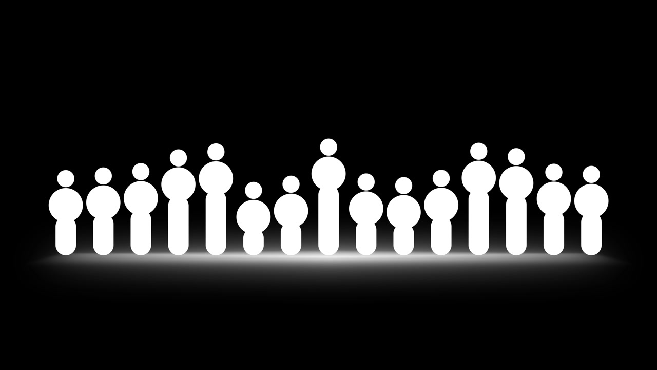 Abstract Animation of Glowing White Human Figures in a Row