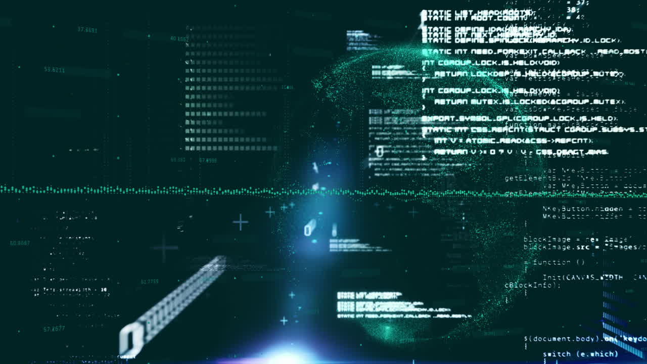 Animation of globe and line moving over computer language and binary codes