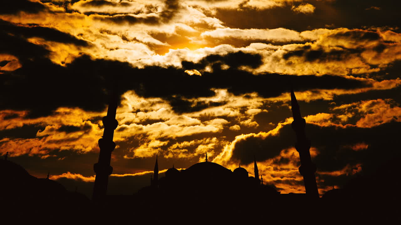 Silhouette of a Mosque at Sunset