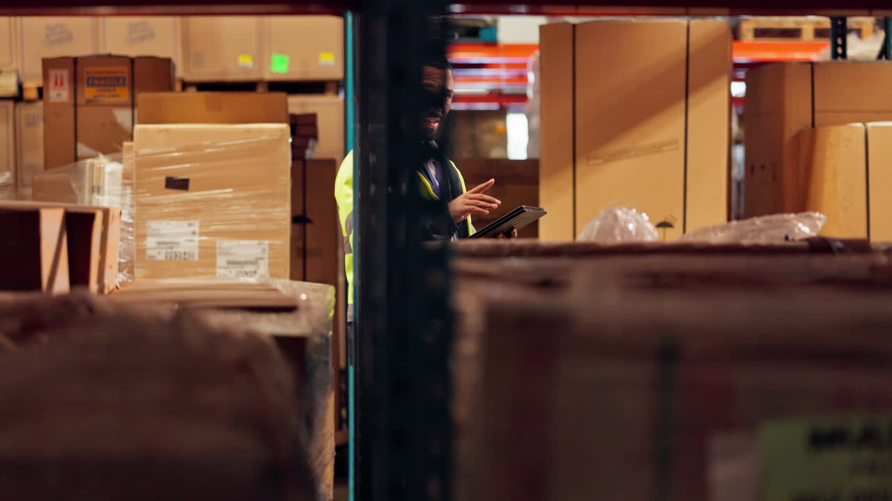 Warehouse worker with tablet checking inventory