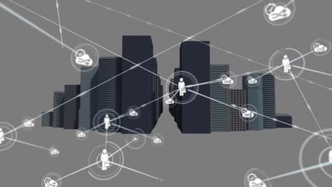 Animation-of-network-connections-with-people-and-share-icons