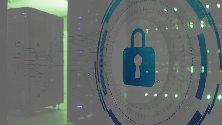 Animation of scope scanning with padlock icon over server room