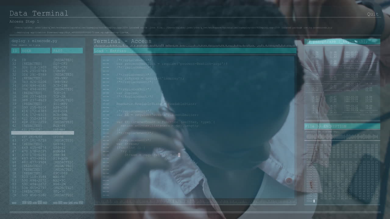 animación de acceso a los datos del terminal sobre la persona que trabaja en la computadora
