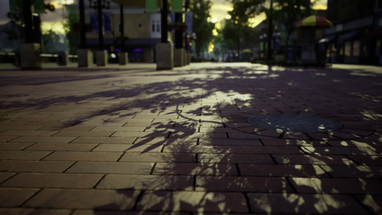 Street with shadows and a manhole cover