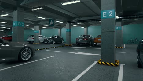 estacionamiento subterráneo con automóviles. estacionamiento bajo tierra moderno. estacionamiento moderno interior completo. estacionamiento subaterráneo escena de garaje