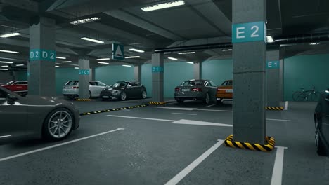 underground parking with cars. modern underground parking. indoor full modern parking. underground parking garage scene