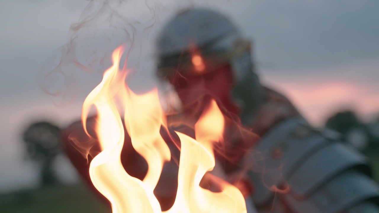 Roman Soldier with Torch at Sunset