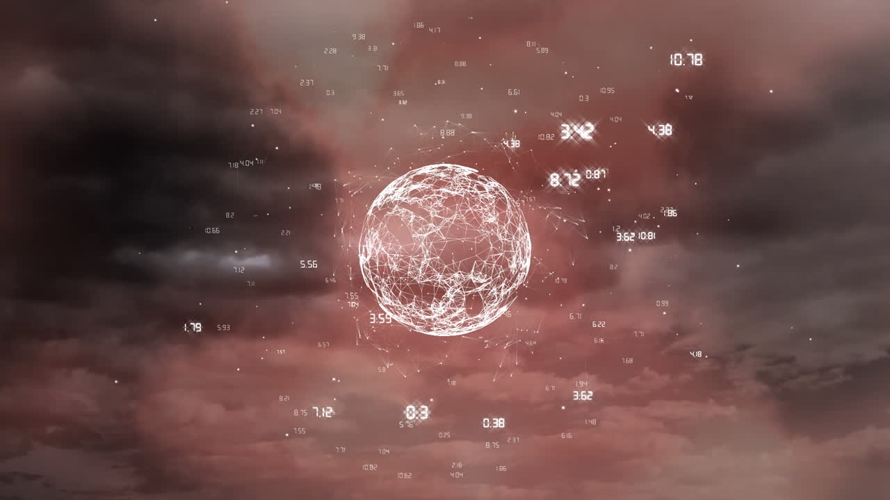 Animation of network of connections with numbers over globe