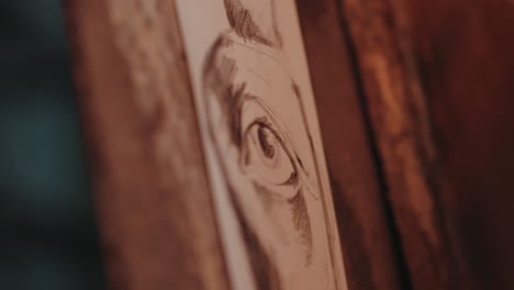 detailed eye sketches displayed in artisan workshop setting