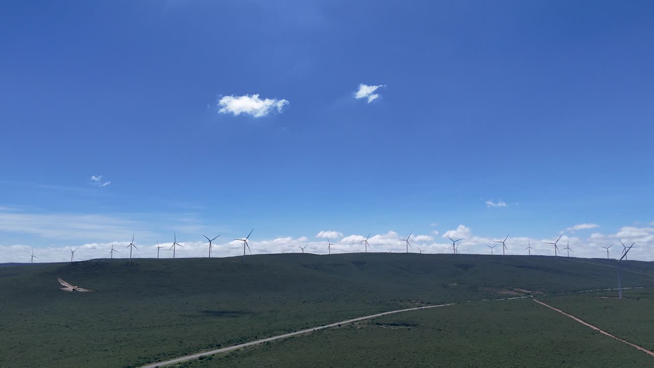 Drone video of wind turbines at the Morro do Chapéu Wind Farm, Brazil