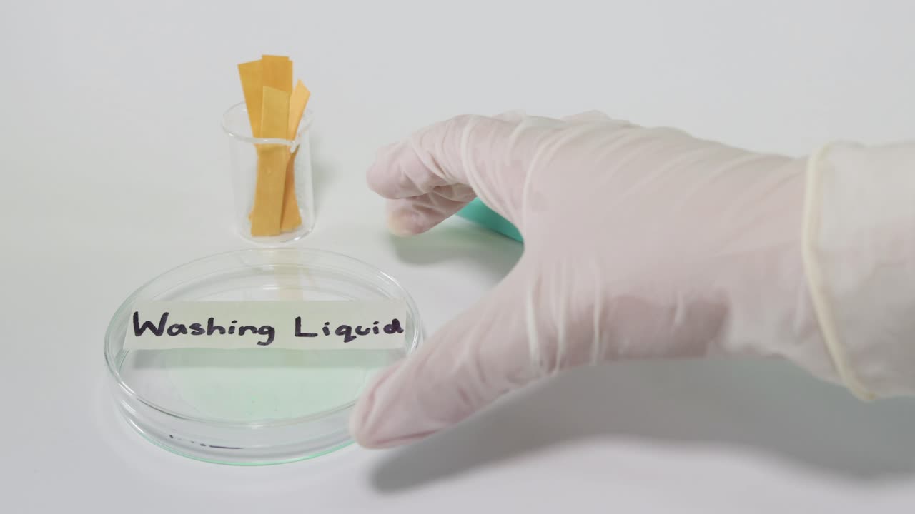 세탁 용액에 담긴 리크무스 종이