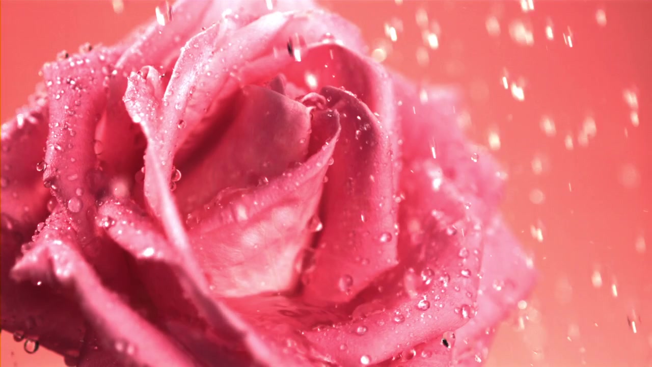 Close-up van een roze roos met sprankelende waterdruppels