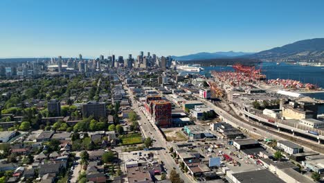 commercial and industrial buildings along streets in vancouver, canada