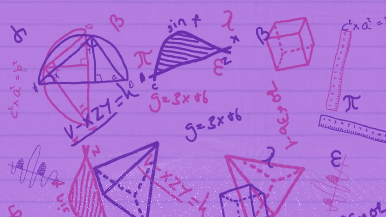 분홍색 배경에 기하학 및 수학 공식의 애니메이션
