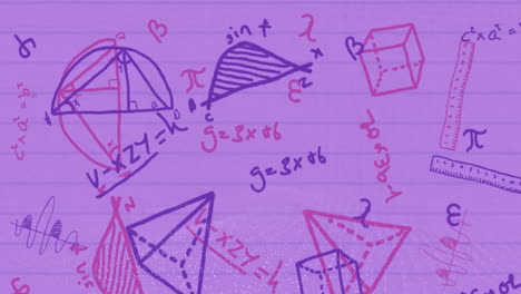 animación de fórmulas geométricas y matemáticas en fondo rosa