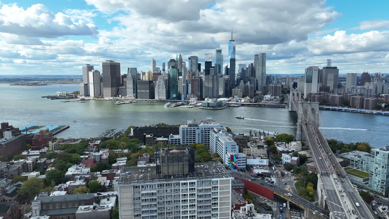 Brooklyn Bridge, Connecting The New York City Boroughs Of Manhattan And Brooklyn. Aerial Shot