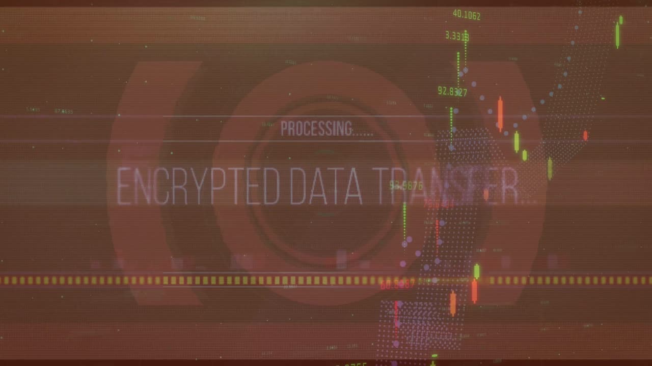 Animation of interference over data processing on red background