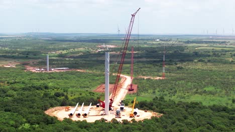 wind turbine construction with crane