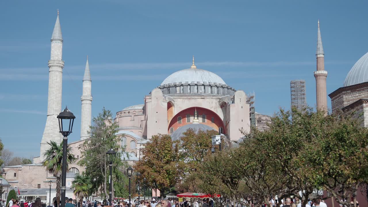 Hagia Sophia Grand Mosque in Istanbul, Turkey on a sunny day