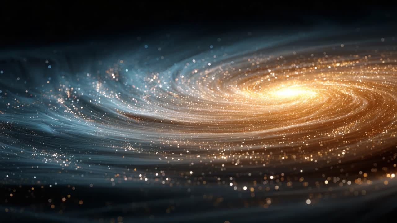 A Breathtaking Spiral Galaxy: Celestial Dance of Stars and Cosmic Dust Illuminated in a Vivid Azure and Golden Display of Interstellar Beauty