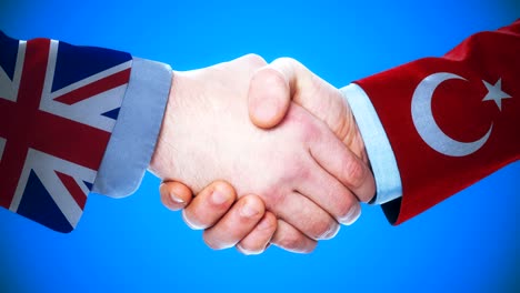 united kingdom - turkey / handshake concept animation about countries and politics / with matte channel