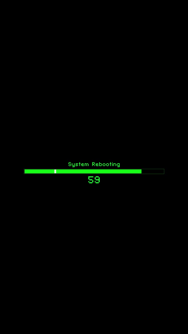 Green system reboot progress background with pixel text loading bar black empty space and retro