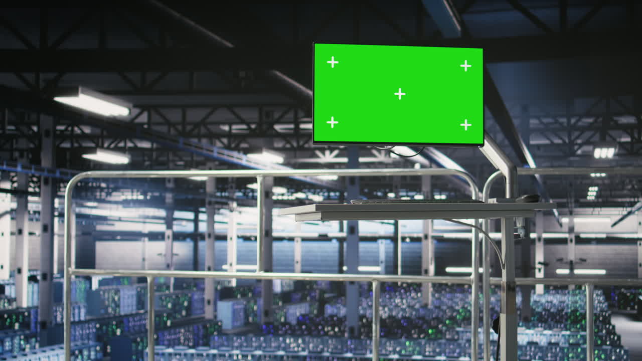 Elevated industrial data center control station green screen