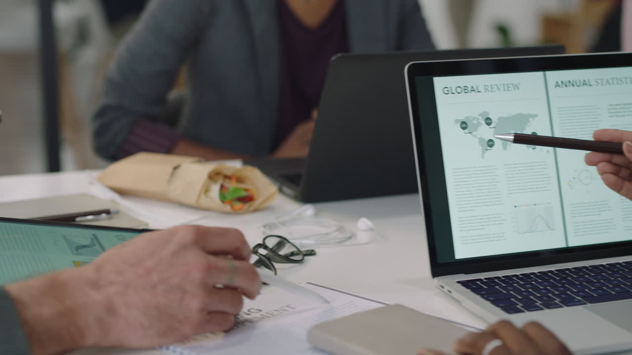diverse business people meeting using digital tablet computer discussing marketing research project sharing ideas management group collaborating planning start up company growth development in office