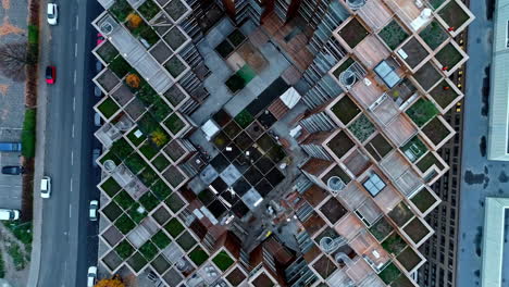 top view apartment building constructed in square blocks like pixels