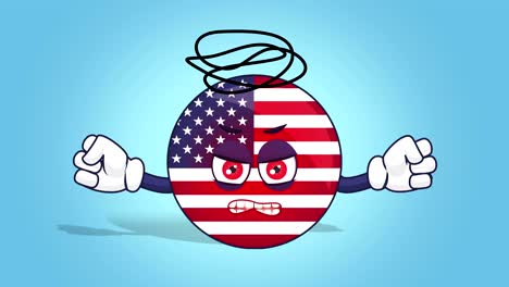 cartoon usa icon flag united states of america evil with face animation