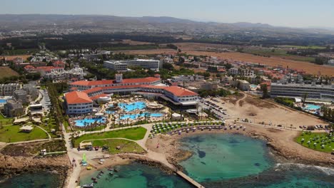 Aerial-shots-of-resorts-and-beaches-of-Paphos,-Cyprus