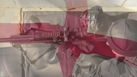 handling rifle, person in tactical gear with england flag animation overlay